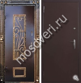 Железная дверь с порошковым напылением и ковкой в кованом портале - купить от производителя Мосдвери Железная дверь с порошковым напылением и ковкой в кованом портале
